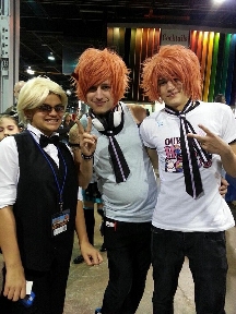 Mya at Anime Central 2014, cosplaying as Shizuoka Heiwajima from Durarara, with Hikaru & Kaoru Hitachiin from Ouran High School Host Club